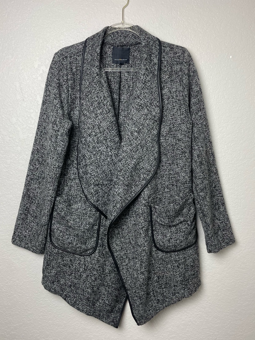mercer & madison Charcoal Marled Open Front Wool Knit Blazer Size XL